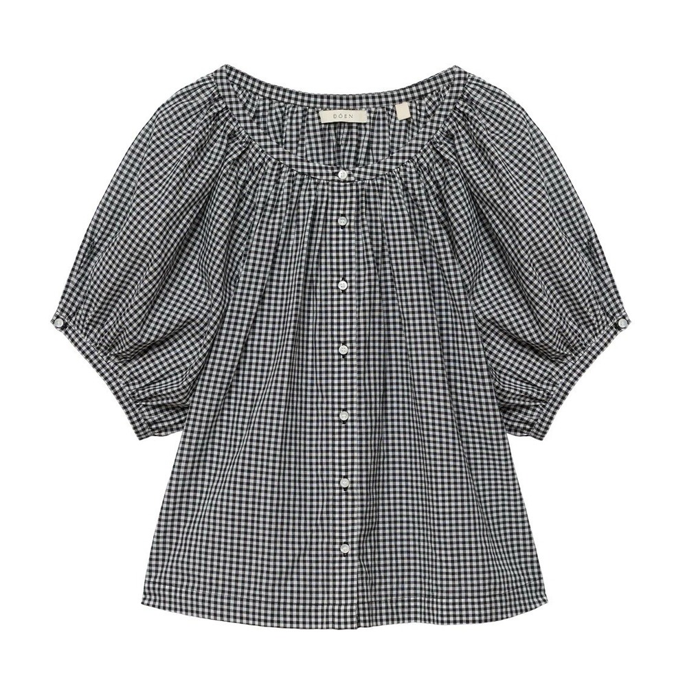 DOEN Womens June Top In Noir La Magdalena Gingham Size 2X